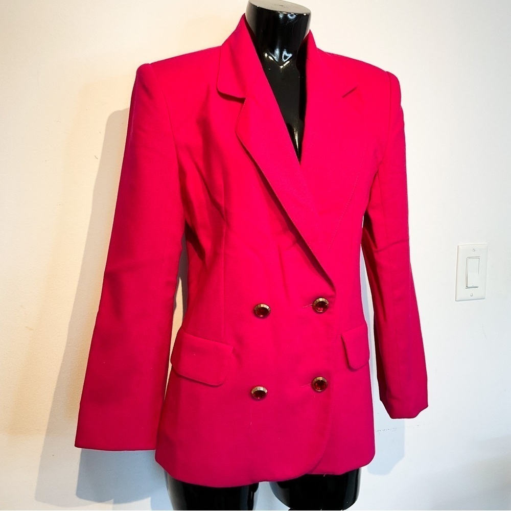 Braemar Petites by Jeremy Scott Blazer Hot Pink Double Breasted Wool 4